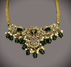 Gold-Tone Peacock Moon Shape AD Choker with Emerald Green Stone for Women - Glossy Finish