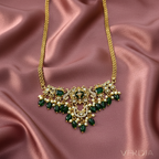 Gold-Tone Peacock Moon Shape AD Choker with Emerald Green Stone for Women - Glossy Finish