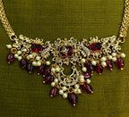 Gold-Tone Peacock Moon Shape AD Choker with Ruby Red Stone for Women - Glossy Finish