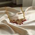 Gold-Tone Peacock Moon Shape AD Choker with Ruby Red Stone for Women - Glossy Finish