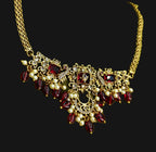 Gold-Tone Peacock Moon Shape AD Choker with Ruby Red Stone for Women - Glossy Finish
