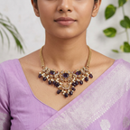 Gold-Tone Peacock Moon Shape AD Choker with Amethyst Purple Stone for Women - Glossy Finish