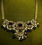 Gold-Tone Peacock Moon Shape AD Choker with Amethyst Purple Stone for Women - Glossy Finish