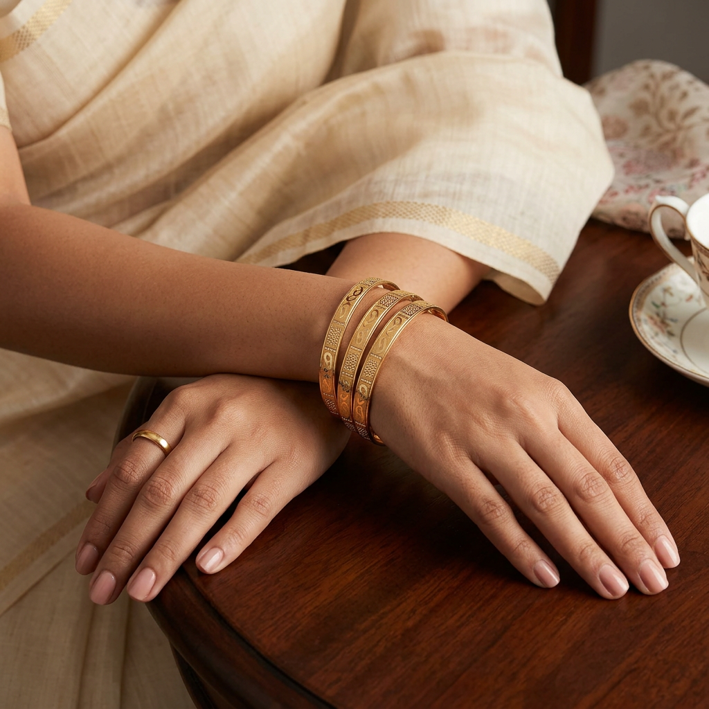 Gold-Plated Elegant Bangle Set of 4 for Women - Glossy Finish (2.4 Size)
