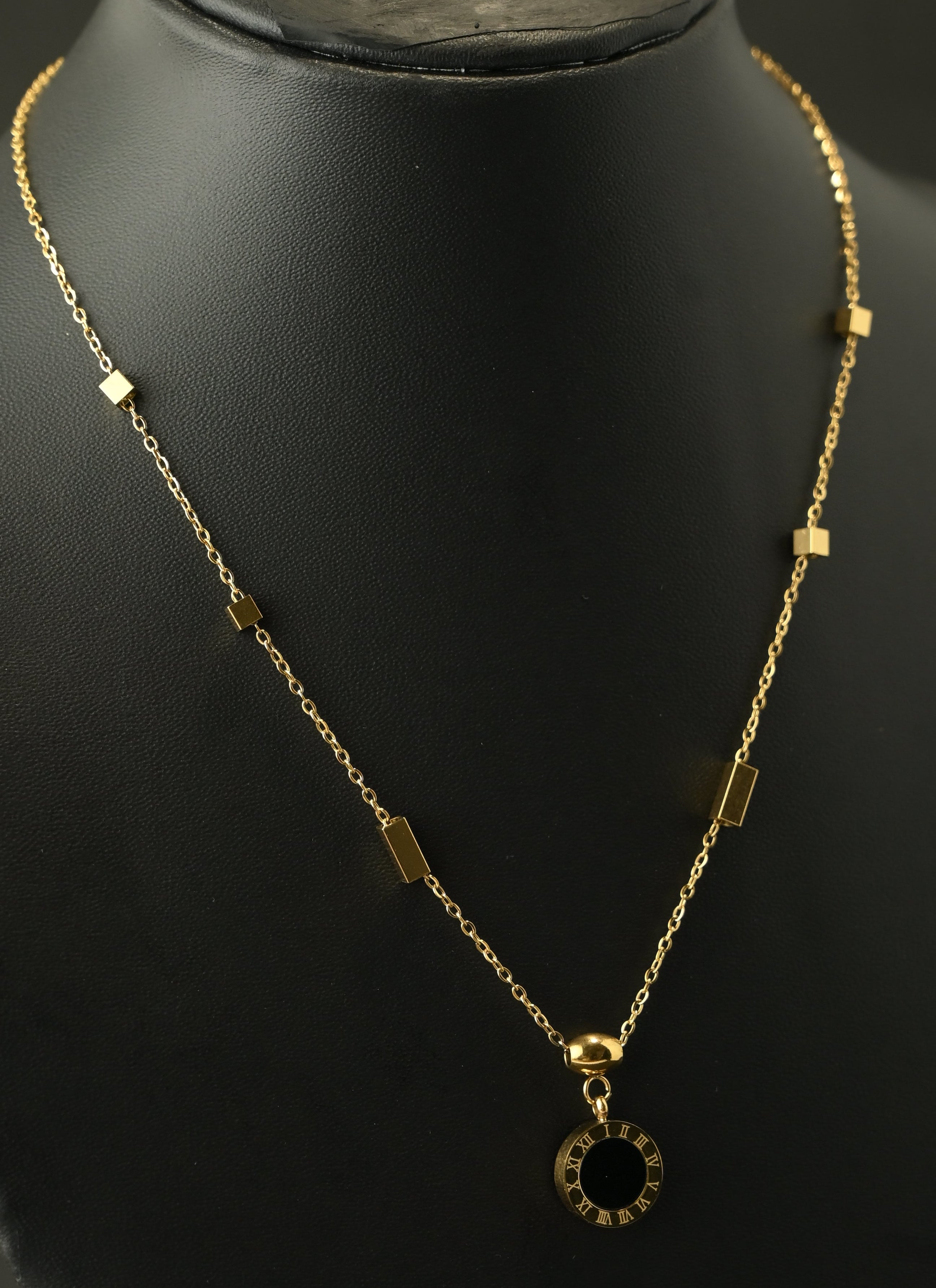 Gold Tone Classic Roman Letter Dual-Tone Disc Necklace for Women- Glossy Finish