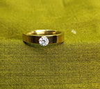 Gold-Tone Premuim Flat Solitaire Ring for Men -Glossy finish Size 15