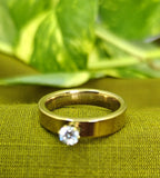 Gold-Tone Premuim Flat Solitaire Ring for Men -Glossy finish Size 15