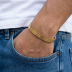 Gold-Tone Engraved Pattern Hinged Bangle for Men - Glossy Finish