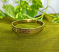 Gold-Tone Engraved Pattern Hinged Bangle for Men - Glossy Finish
