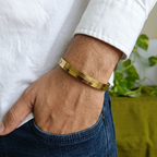 Gold-Tone Groove Lined Hinged Bangle for Men -Glossy Finish