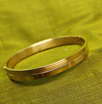 Gold-Tone Groove Lined Hinged Bangle for Men -Glossy Finish