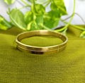 Gold-Tone Groove Lined Hinged Bangle for Men -Glossy Finish