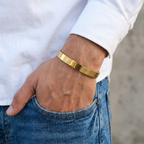 Gold-Tone Classic Cross Motif Hinged Bangle for Men- Glossy Finish