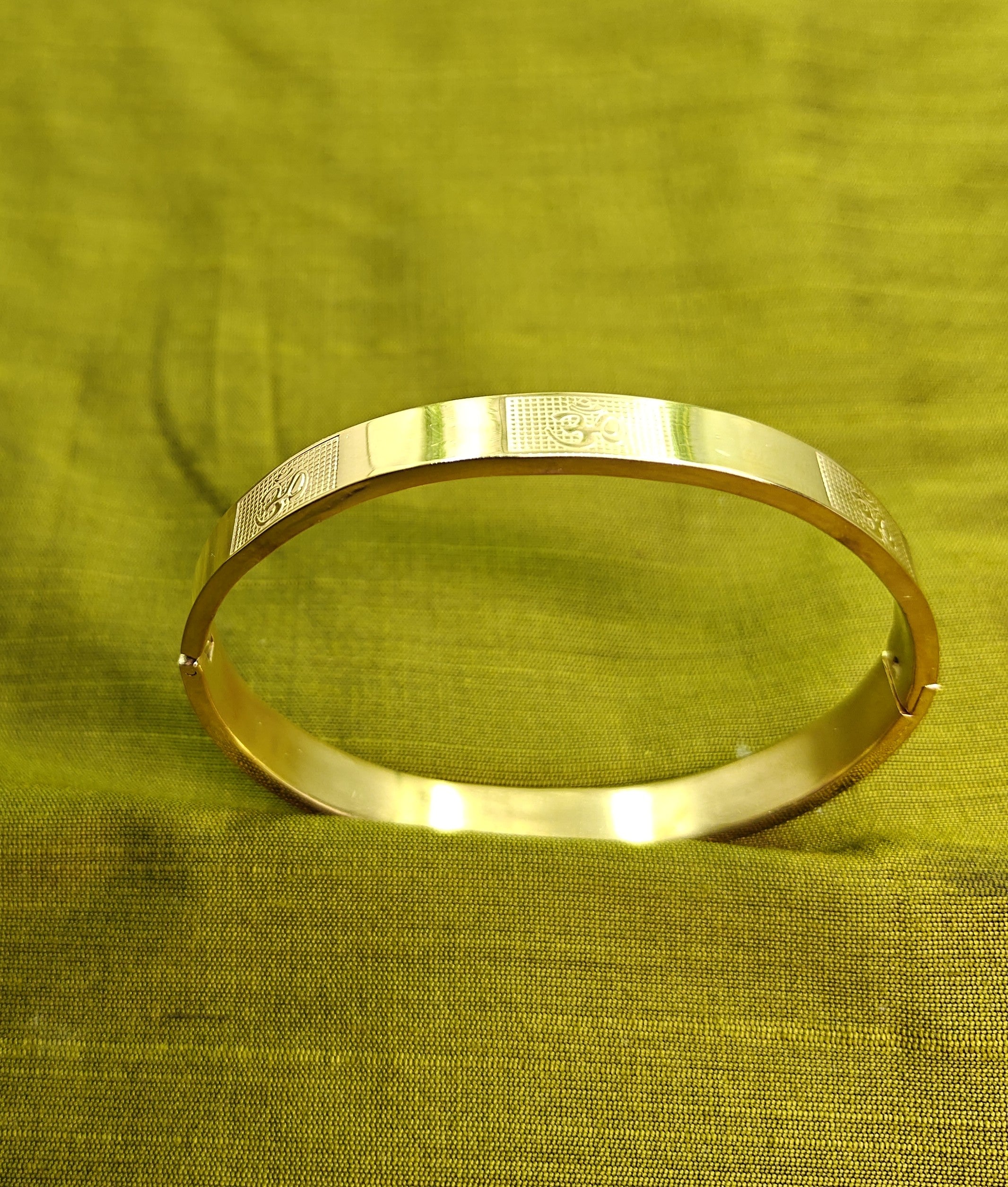 Gold-Tone Classic Om Symbol Hinged Bangle for Men- Glossy Finish