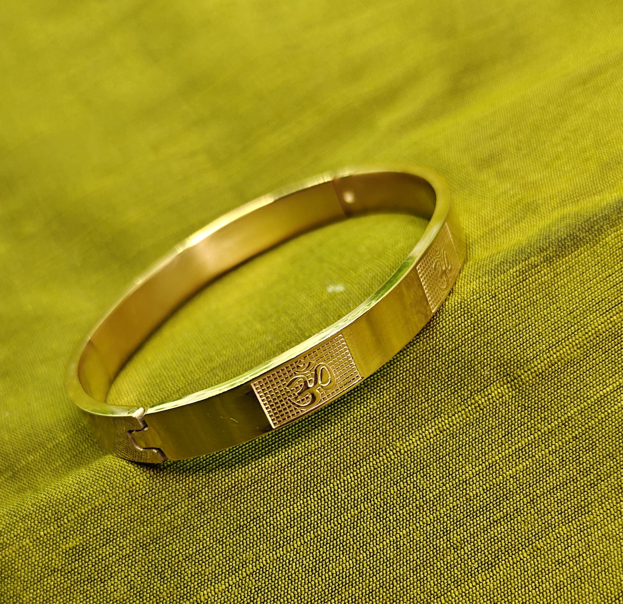 Gold-Tone Classic Om Symbol Hinged Bangle for Men- Glossy Finish
