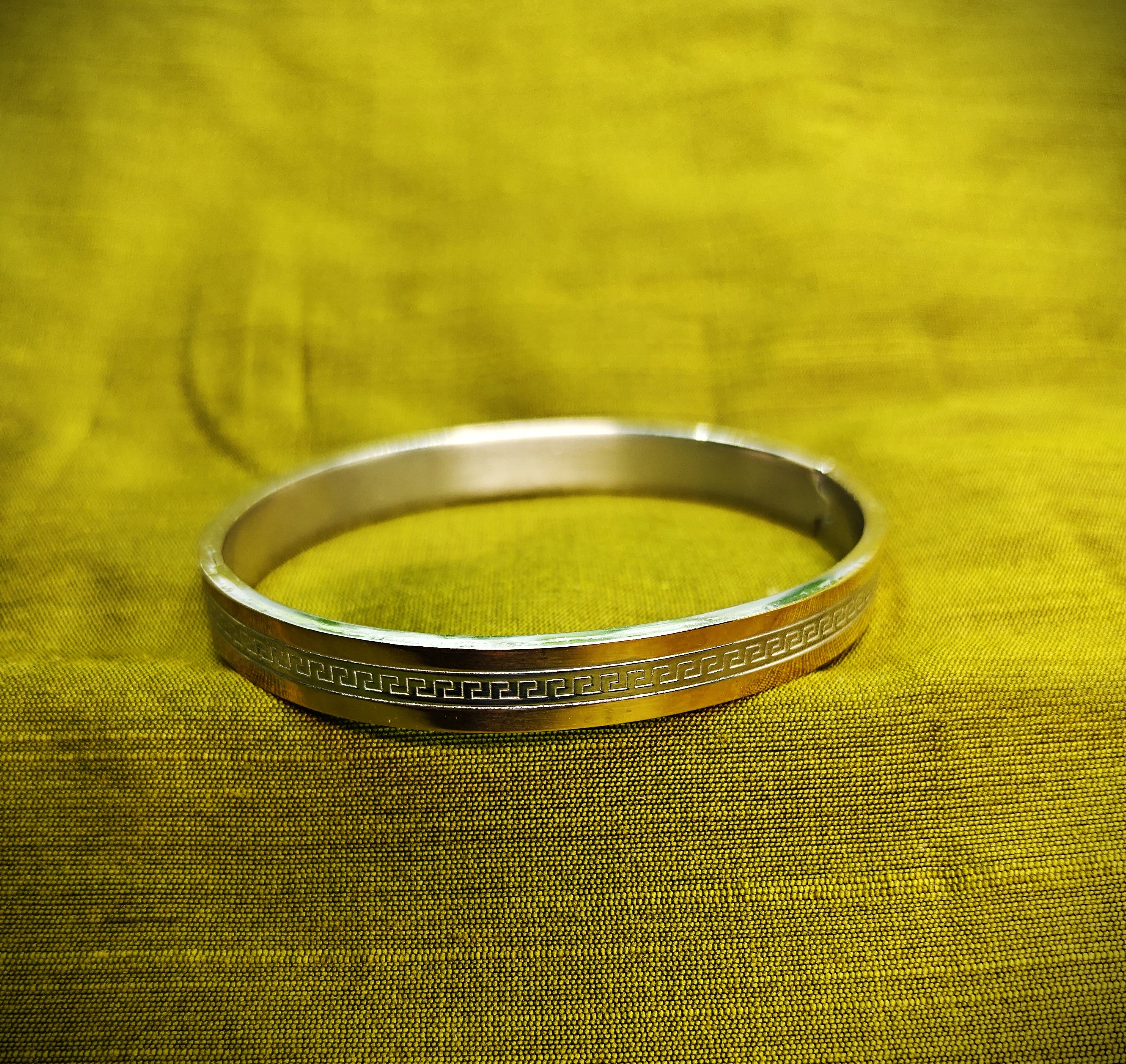 Gold-Tone Greek Key Two tone Hinged Bangle for Men