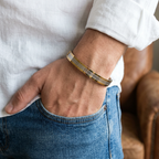 Gold-Tone Greek Key Two tone Hinged Bangle for Men