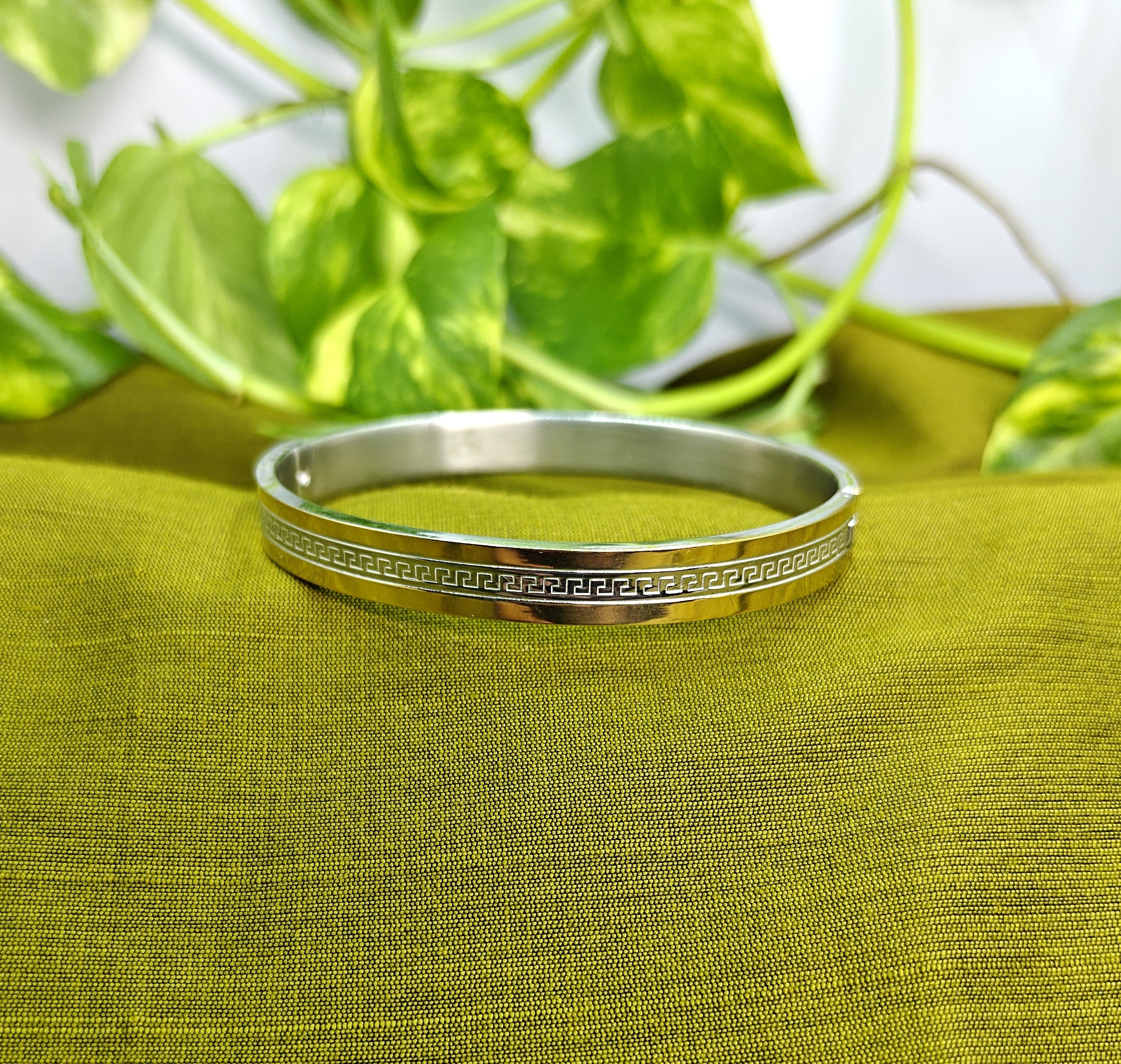Gold-Tone Greek Key Two tone Hinged Bangle for Men