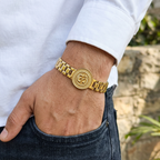Gold-Tone Om Medallion Link Bracelet for Men- Glossy Finish