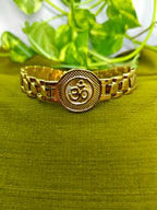 Gold-Tone Om Medallion Link Bracelet for Men- Glossy Finish