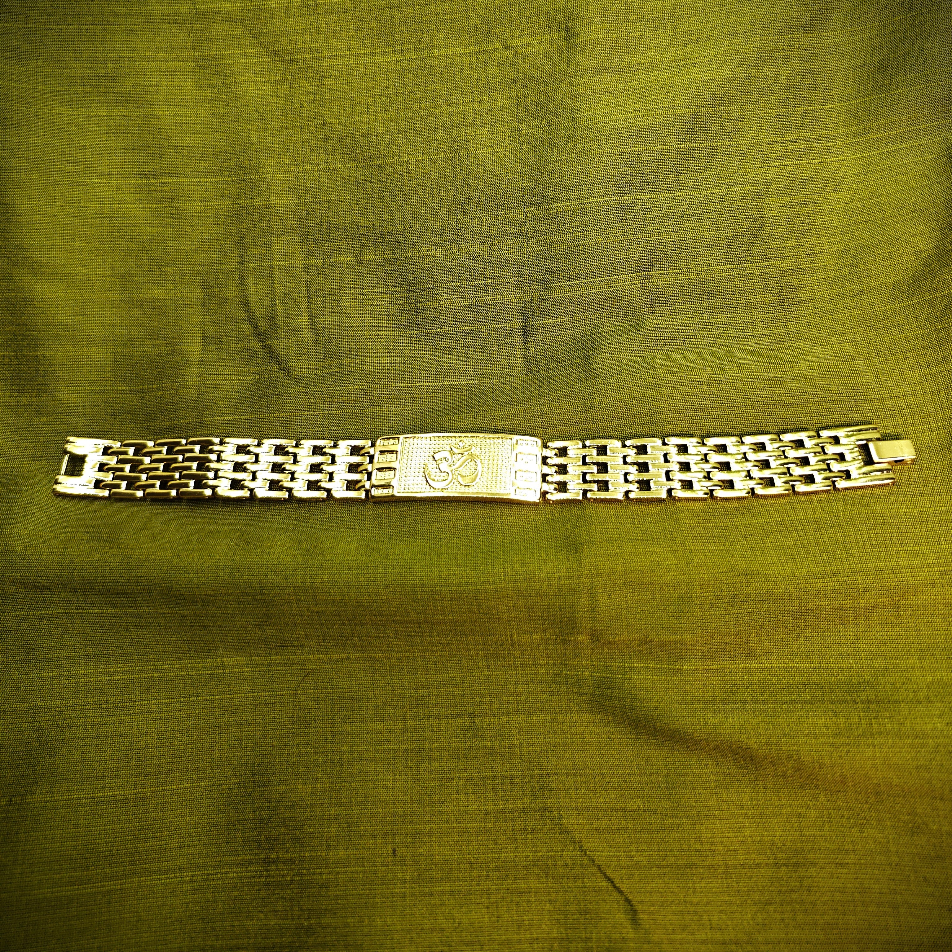 Gold-Tone Om Rectangular Jubilee Chain Bracelet for Men- Glossy Finish