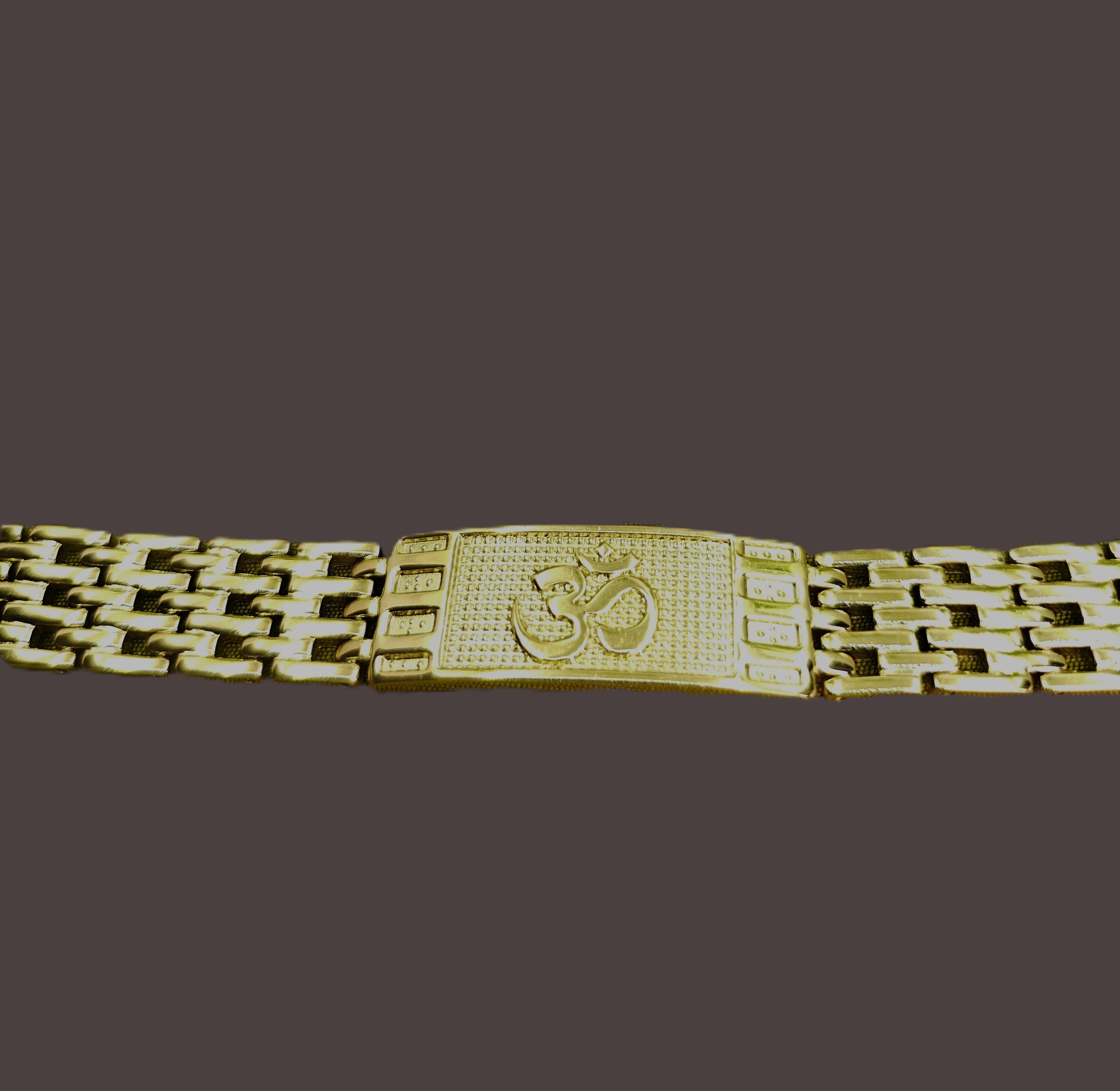 Gold-Tone Om Rectangular Jubilee Chain Bracelet for Men- Glossy Finish