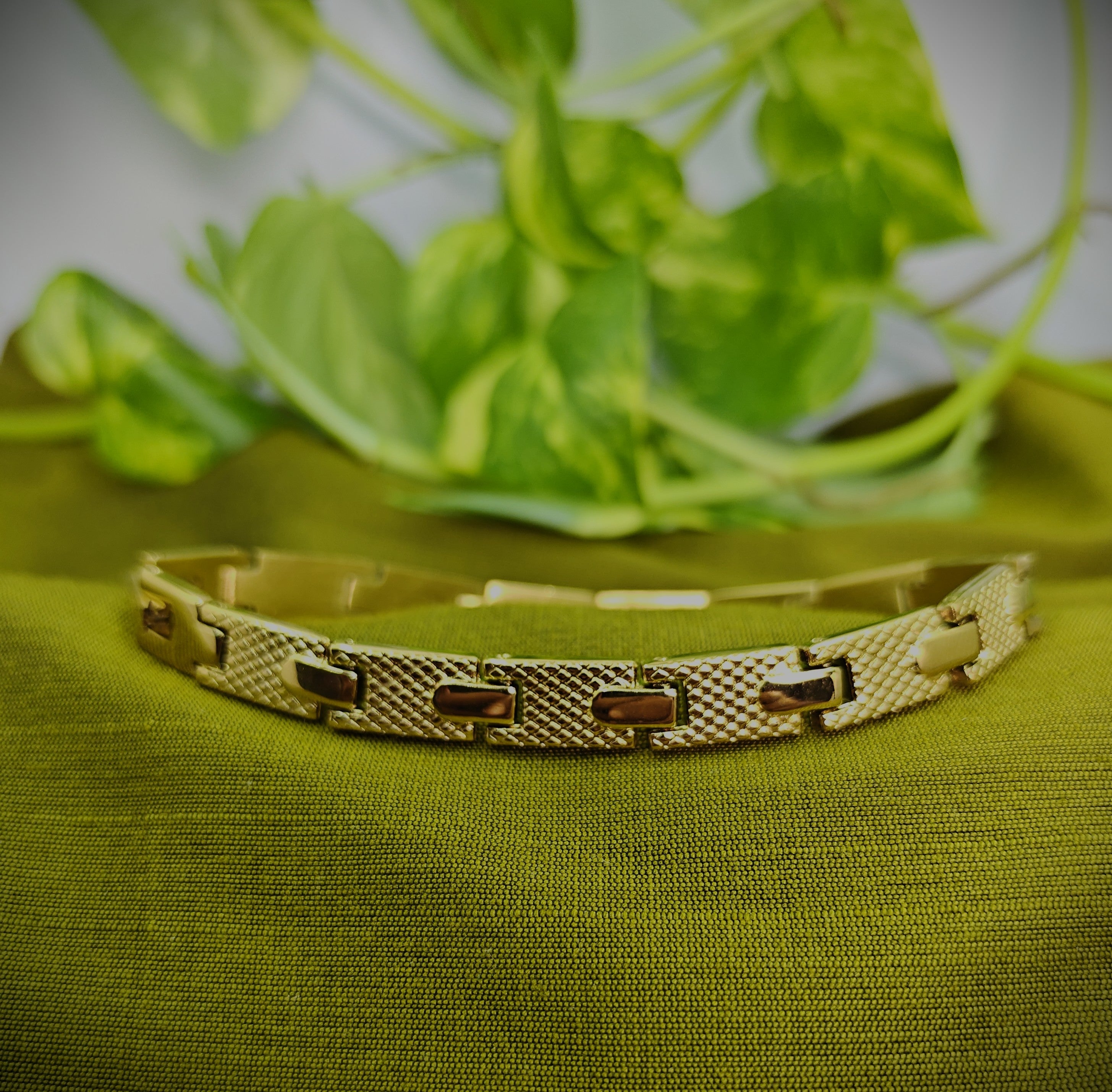 Gold-Tone Brick Pattern Watch Chain Bracelet for Men