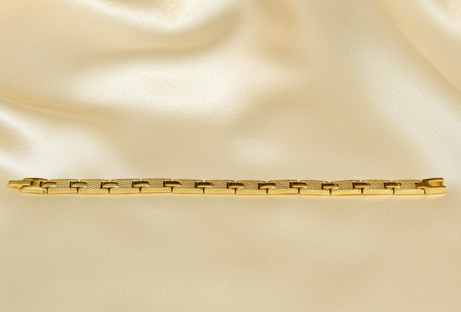 Gold-Tone Brick Pattern Watch Chain Bracelet for Men