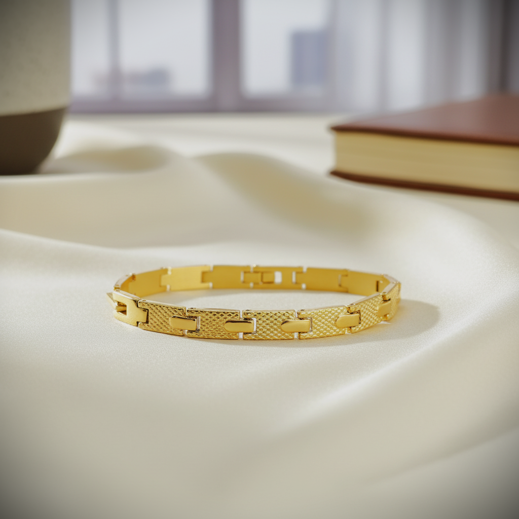 Gold-Tone Brick Pattern Watch Chain Bracelet for Men
