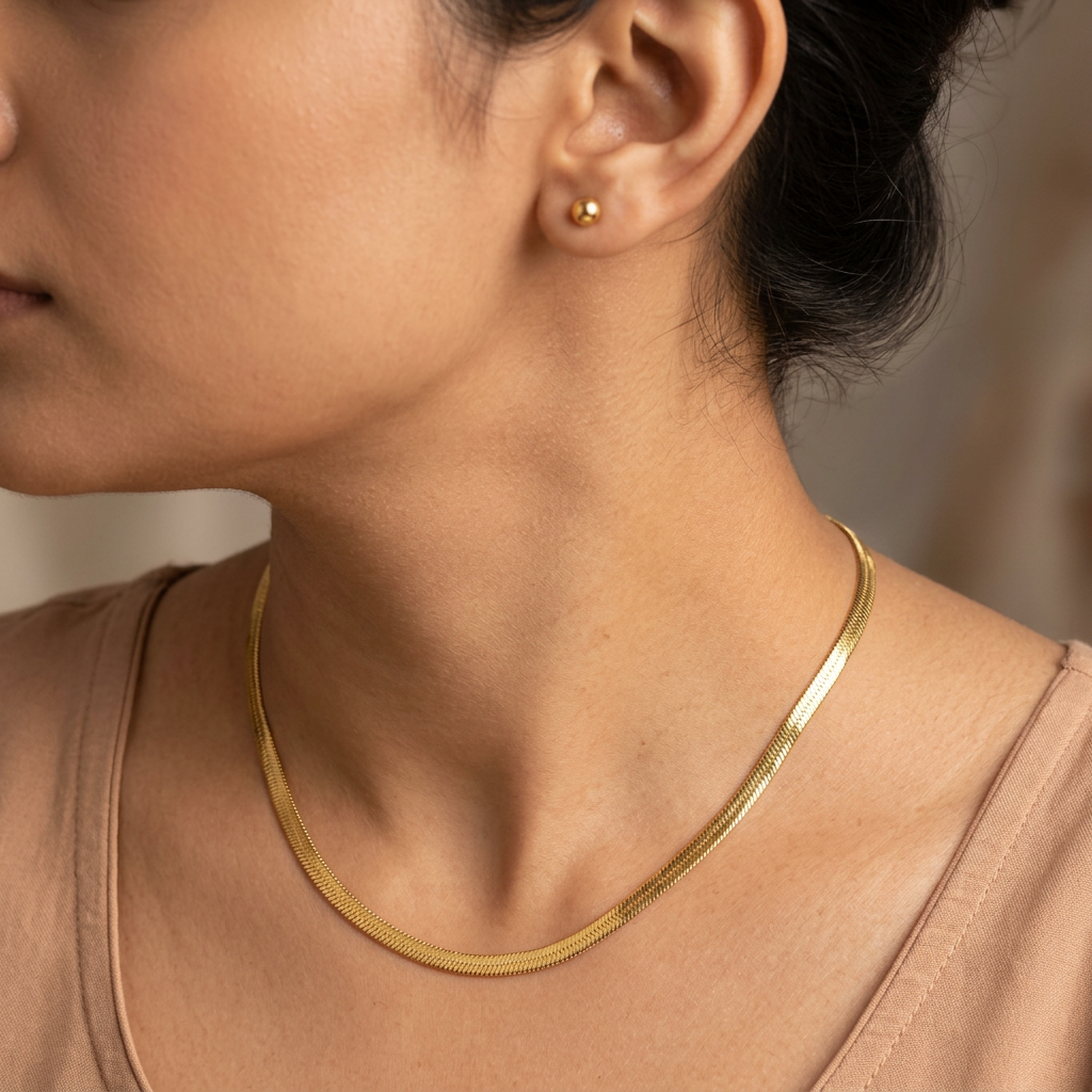 Gold-Tone Exquisite Snake Scaled Necklace for Women- Glossy Finish (21.5 Inch)