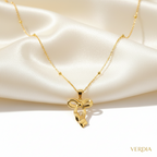 Gold-Tone Bow Pendant Stainless Steel Necklace for Women - Glossy Finish (21.5 Inches)