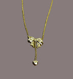 Gold-Tone Bow & Heart Drop Pendant Stainless Steel Necklace for Women - Glossy Finish (24 Inches)