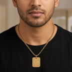 Gold-Tone Premium Om and Trishul Pendant Box Chain for Men- Glossy Finish (24 Inch)